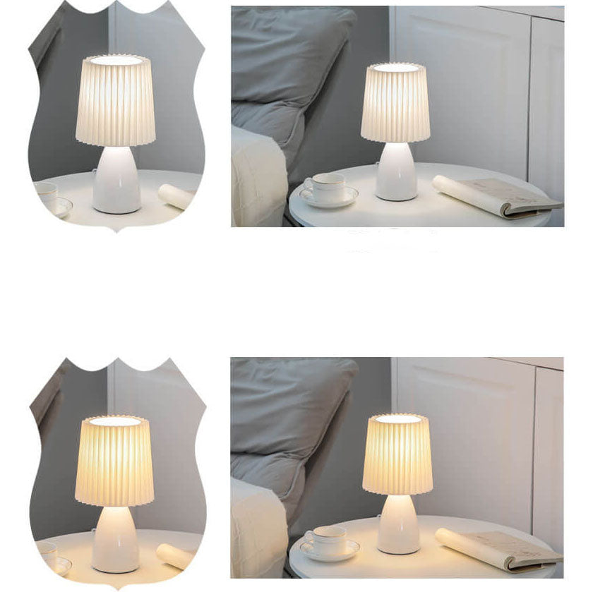 Skandinavisk retro bordslampa med vevad skärm och glasbas | Veska