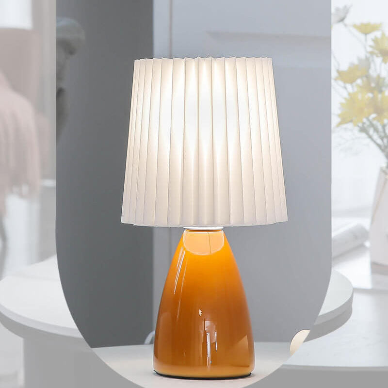 Skandinavisk retro bordslampa med vevad skärm och glasbas | Veska