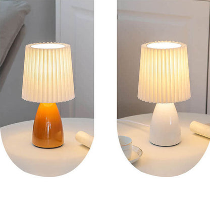 Skandinavisk retro bordslampa med vevad skärm och glasbas | Veska