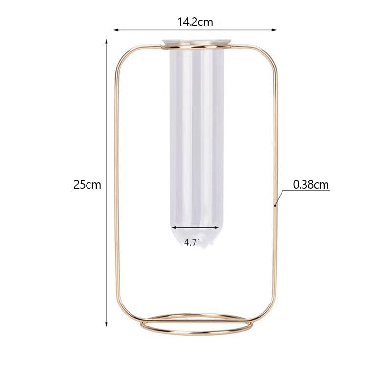 Skandinavisk stil enkel geometrisk metall smidd järn transparent glas hydroponisk vas | Veska Champagne guld stor