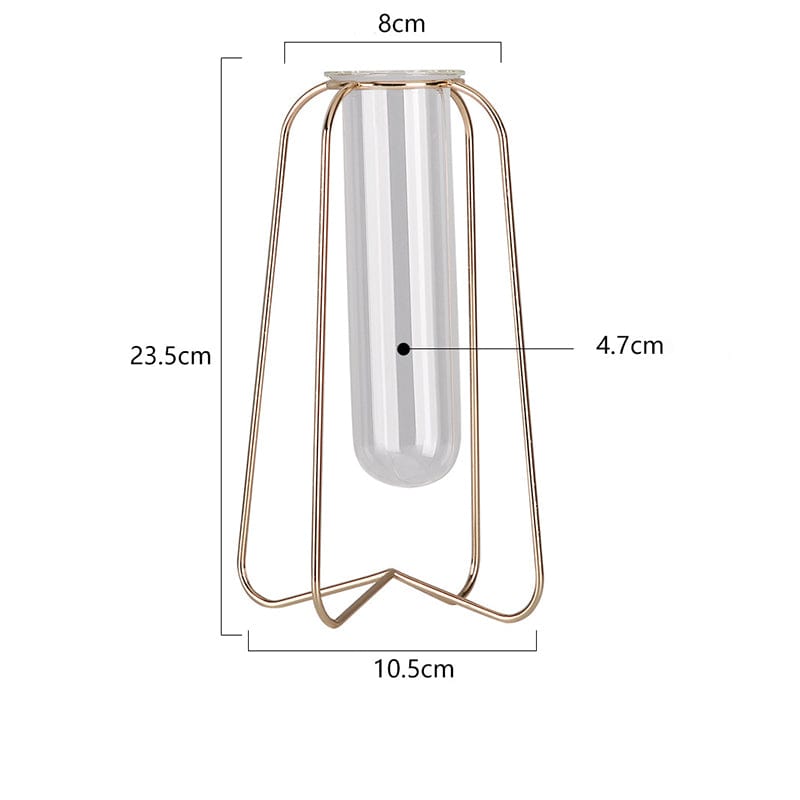 Skandinavisk stil enkel geometrisk metall smidd järn transparent glas hydroponisk vas | Veska Champagne guld stor A