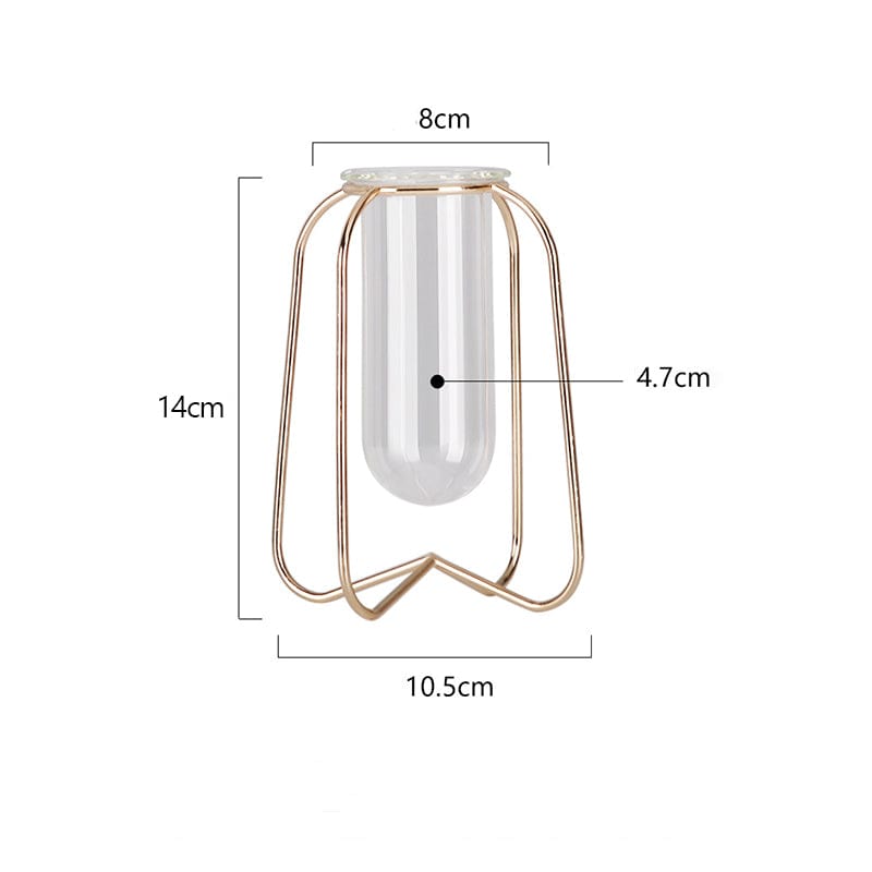 Skandinavisk stil enkel geometrisk metall smidd järn transparent glas hydroponisk vas | Veska Champagne guld trumpet A