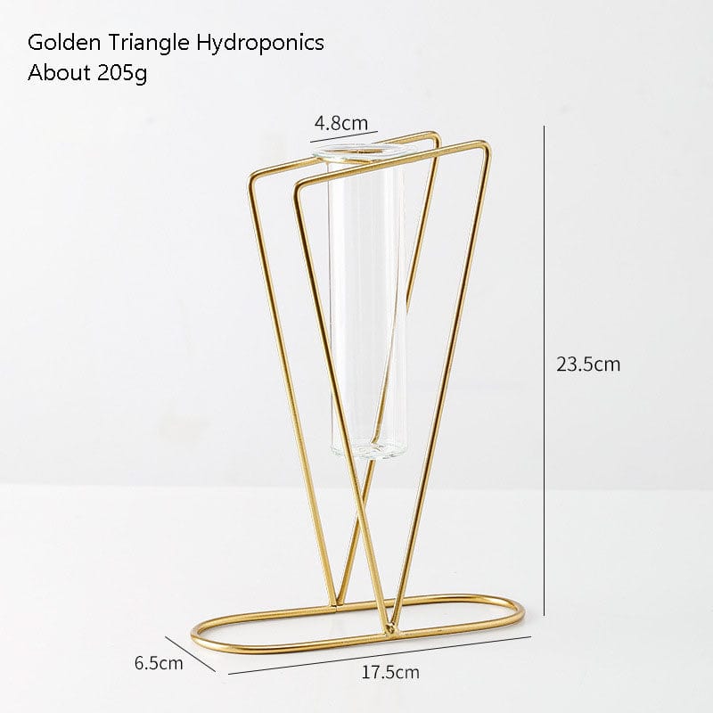 Skandinavisk stil enkel geometrisk metall smidd järn transparent glas hydroponisk vas | Veska Triangulär hydroponik