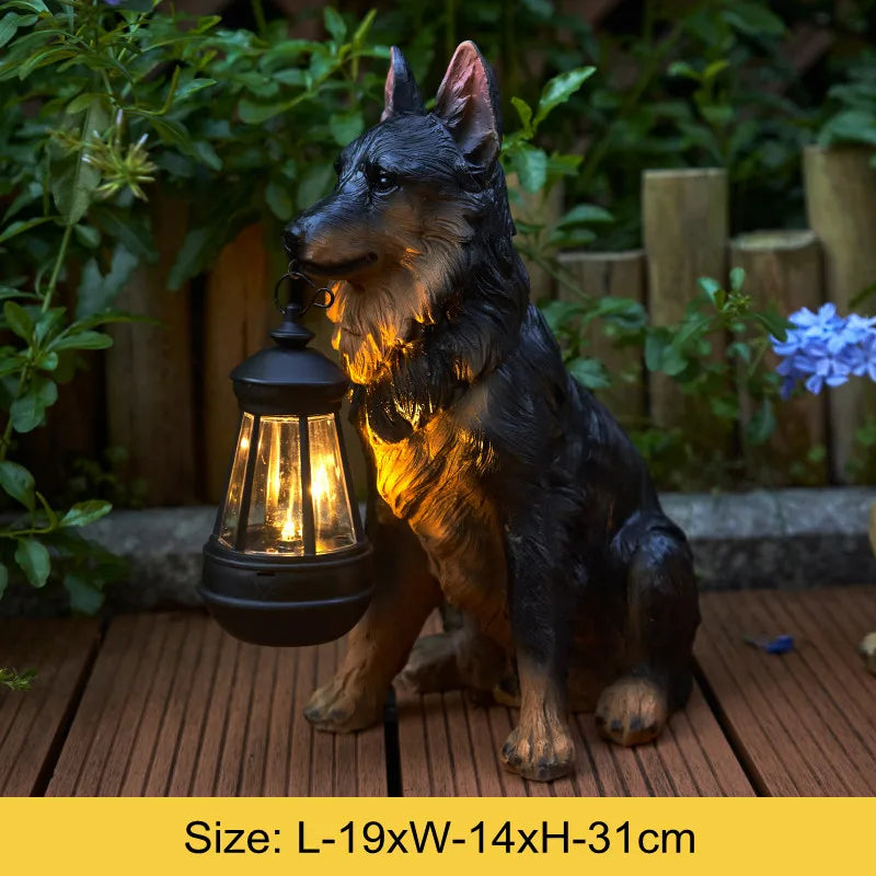 Solenergidriven utomhusharresin hundstaty lampa | Veska Tysk herdehund