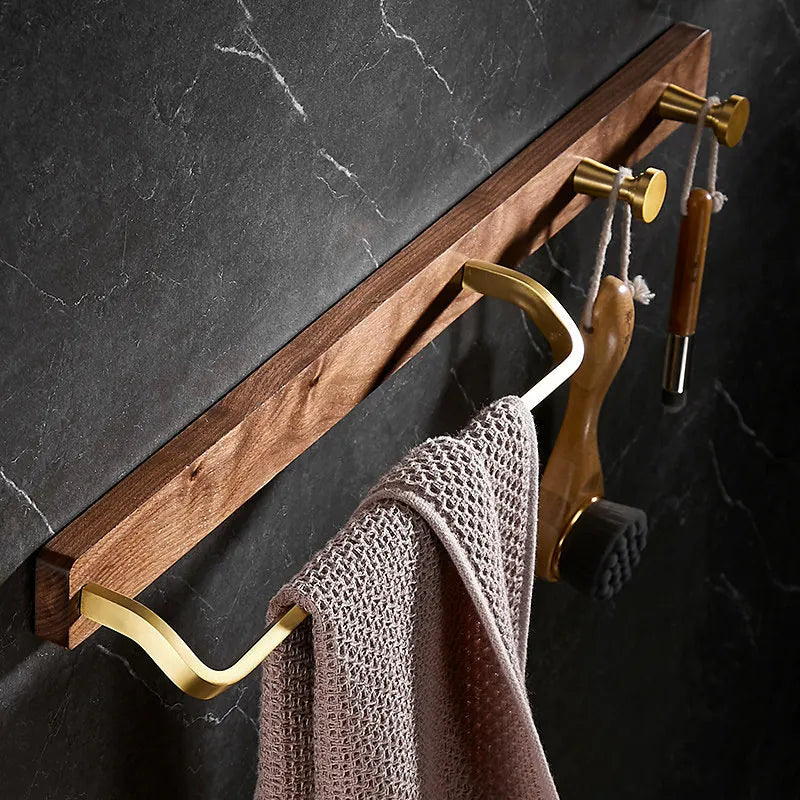 Solid Wood Nordisk Stil Badrum Handdukstång med Krokar Hängande Hylla | Veska