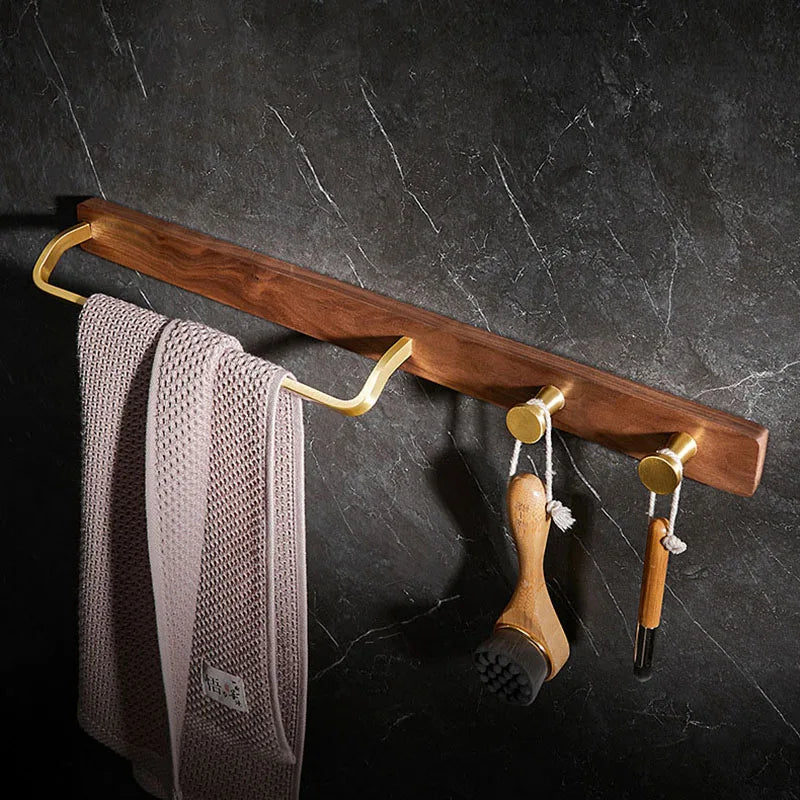Solid Wood Nordisk Stil Badrum Handdukstång med Krokar Hängande Hylla | Veska