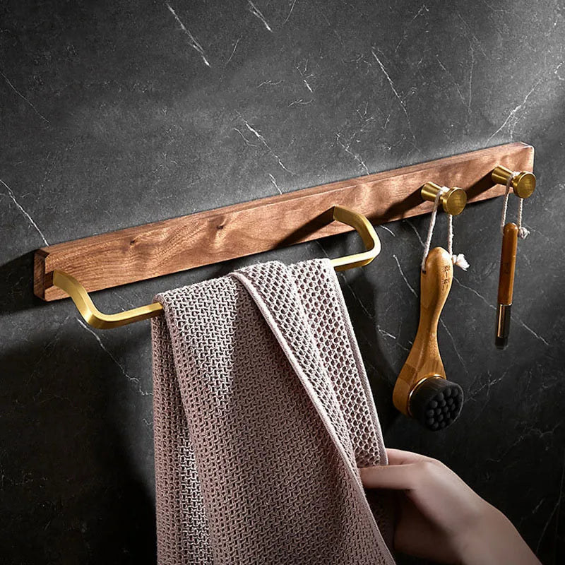 Solid Wood Nordisk Stil Badrum Handdukstång med Krokar Hängande Hylla | Veska