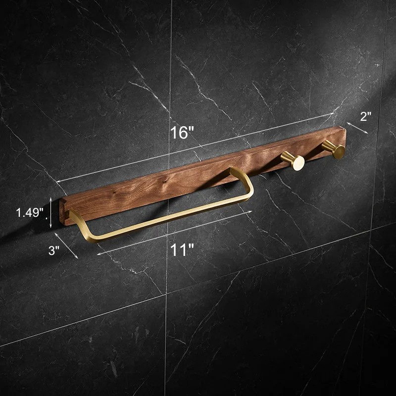 Solid Wood Nordisk Stil Badrum Handdukstång med Krokar Hängande Hylla | Veska 40 cm 16"