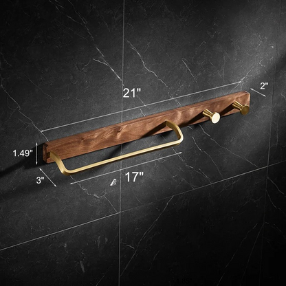 Solid Wood Nordisk Stil Badrum Handdukstång med Krokar Hängande Hylla | Veska 55 cm 21"