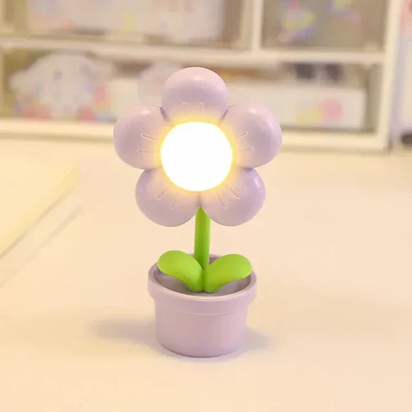 Söt blommig nattlampa för barn – LED-bordslampa i blommönster för barnrummet | Veska Lila
