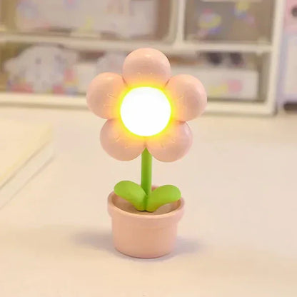 Söt blommig nattlampa för barn – LED-bordslampa i blommönster för barnrummet | Veska Rosa
