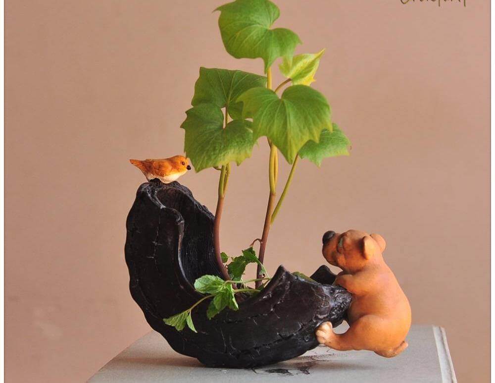 Söt hund blomkruka dekoration | Veska