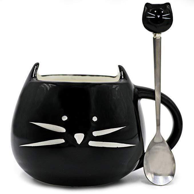 Söt katt kaffekopp med sked | Veska Svart