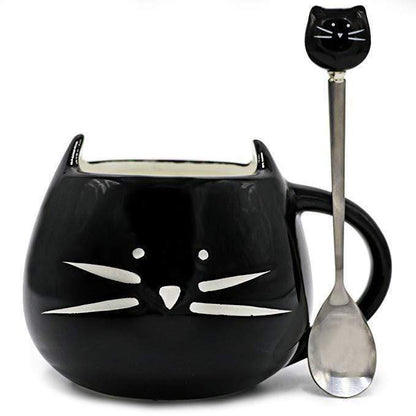 Söt katt kaffekopp med sked | Veska Svart
