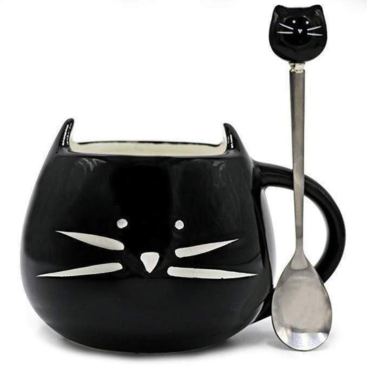 Söt katt kaffekopp med sked | Veska Svart