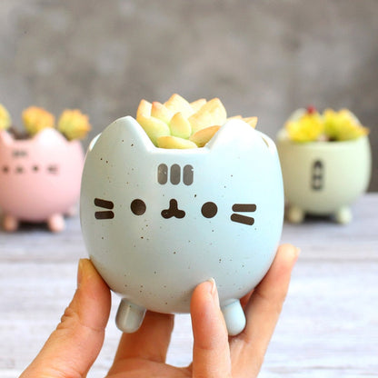 Söt katt succulent växtkruka | Veska Blå