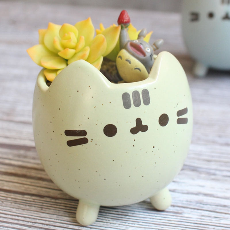 Söt katt succulent växtkruka | Veska Ljusgul