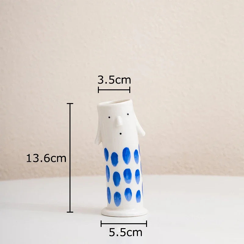 Söt tecknad figur keramikvase | Veska Blå-S