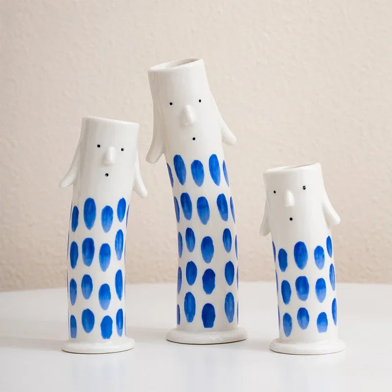 Söt tecknad figur keramikvase | Veska Blå set