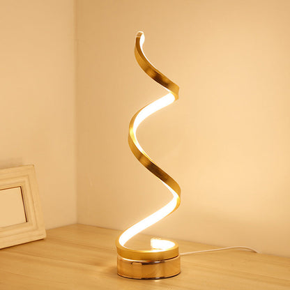 Spiral Ribbon Metall Bordslampa Enkelhet Svart/Vit/Guld LED Arbetsbelysning med Rund Bas i Varm/Vit Ljus | Veska Guld