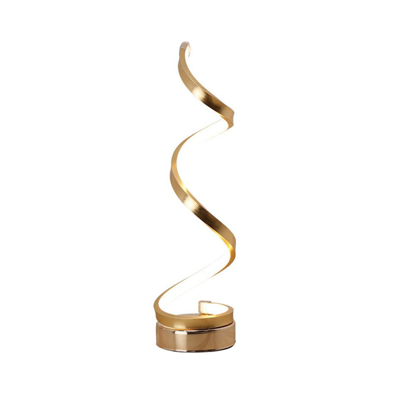 Spiral Ribbon Metall Bordslampa Enkelhet Svart/Vit/Guld LED Arbetsbelysning med Rund Bas i Varm/Vit Ljus | Veska