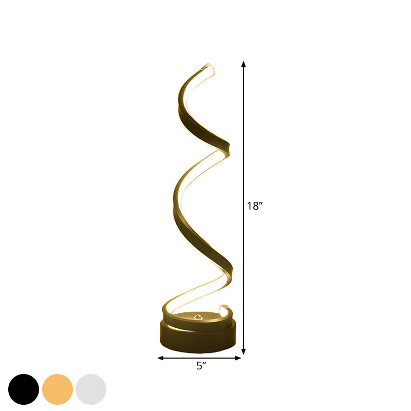 Spiral Ribbon Metall Bordslampa Enkelhet Svart/Vit/Guld LED Arbetsbelysning med Rund Bas i Varm/Vit Ljus | Veska