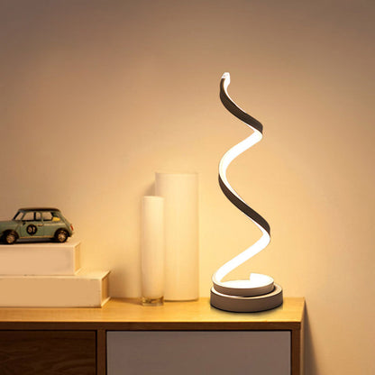 Spiral Ribbon Metall Bordslampa Enkelhet Svart/Vit/Guld LED Arbetsbelysning med Rund Bas i Varm/Vit Ljus | Veska