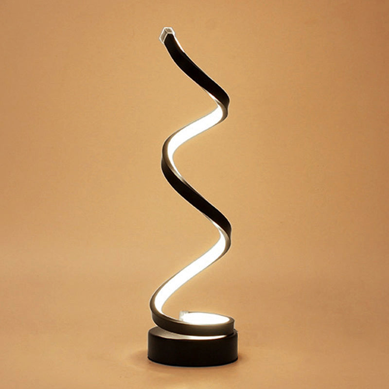 Spiral Ribbon Metall Bordslampa Enkelhet Svart/Vit/Guld LED Arbetsbelysning med Rund Bas i Varm/Vit Ljus | Veska