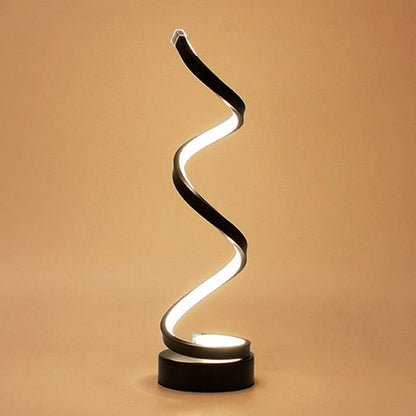 Spiral Ribbon Metall Bordslampa Enkelhet Svart/Vit/Guld LED Arbetsbelysning med Rund Bas i Varm/Vit Ljus | Veska