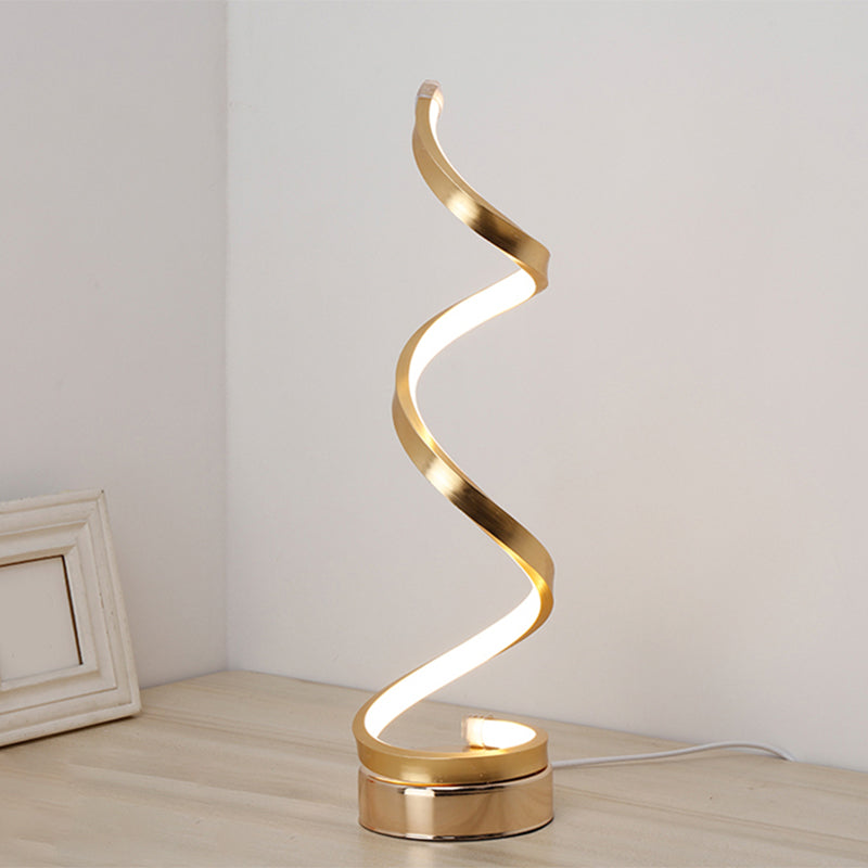 Spiral Ribbon Metall Bordslampa Enkelhet Svart/Vit/Guld LED Arbetsbelysning med Rund Bas i Varm/Vit Ljus | Veska