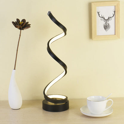 Spiral Ribbon Metall Bordslampa Enkelhet Svart/Vit/Guld LED Arbetsbelysning med Rund Bas i Varm/Vit Ljus | Veska