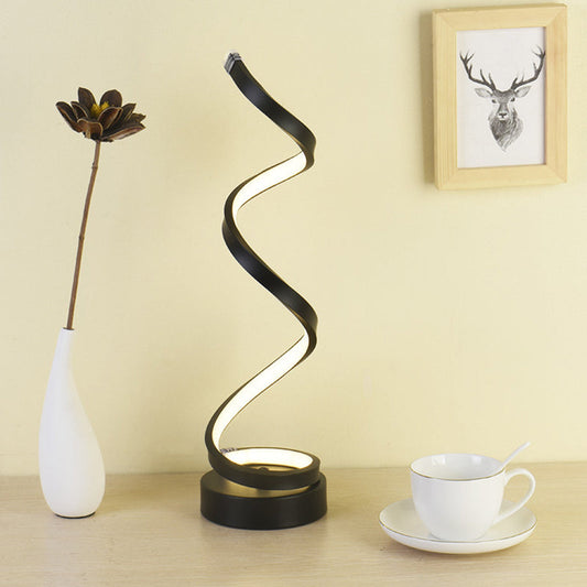 Spiral Ribbon Metall Bordslampa Enkelhet Svart/Vit/Guld LED Arbetsbelysning med Rund Bas i Varm/Vit Ljus | Veska