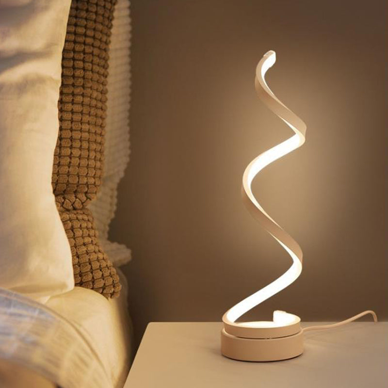 Spiral Ribbon Metall Bordslampa Enkelhet Svart/Vit/Guld LED Arbetsbelysning med Rund Bas i Varm/Vit Ljus | Veska Vit