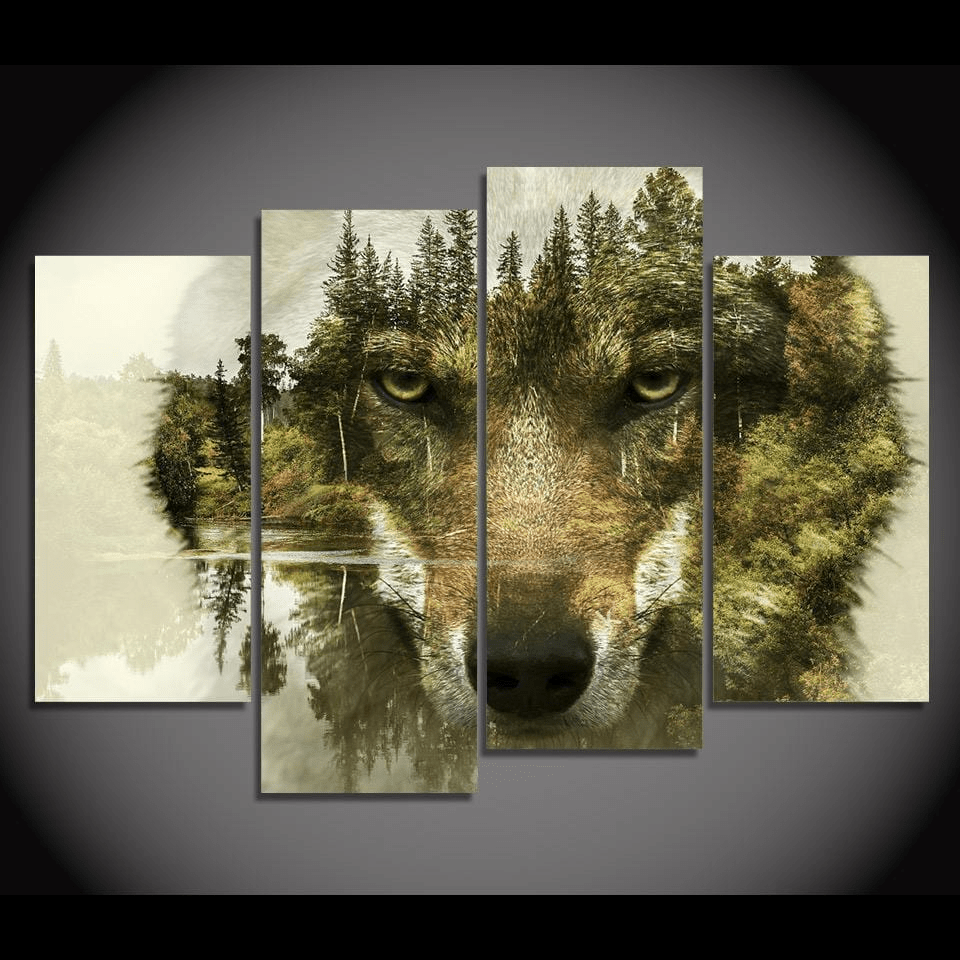 Spirit Guide of the Forest Wolf HD 4 Panel Målning | Veska