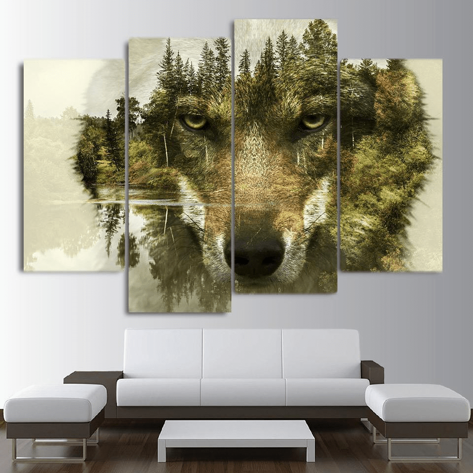 Spirit Guide of the Forest Wolf HD 4 Panel Målning | Veska