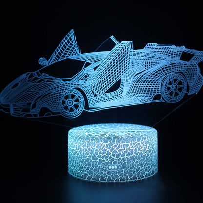 Sportbil serie 3d nattlampa LED stereo ljus illusion lampa USB sängbordslampa modelleringslampa dimmer | Veska Crack bas: touch 16 färg timing fjärrkontroll (ny) MY-123