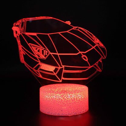 Sportbil serie 3d nattlampa LED stereo ljus illusion lampa USB sängbordslampa modelleringslampa dimmer | Veska Crack bas: touch 16 färg timing fjärrkontroll (ny) MY-124