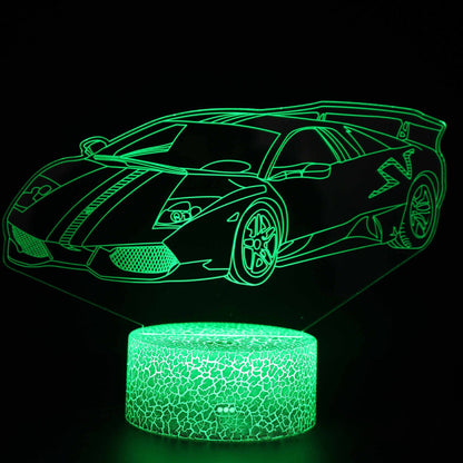 Sportbil serie 3d nattlampa LED stereo ljus illusion lampa USB sängbordslampa modelleringslampa dimmer | Veska Crack bas: touch 16 färg timing fjärrkontroll (ny) MY-1451