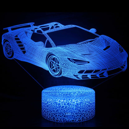 Sportbil serie 3d nattlampa LED stereo ljus illusion lampa USB sängbordslampa modelleringslampa dimmer | Veska Crack bas: touch 16 färg timing fjärrkontroll (ny) MY-2144