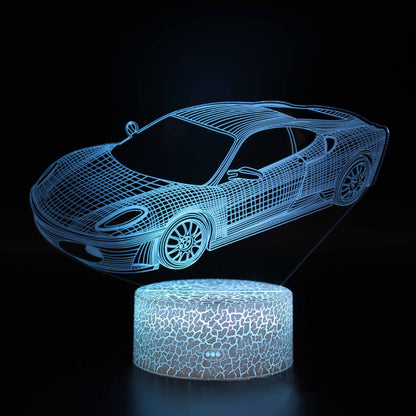 Sportbil serie 3d nattlampa LED stereo ljus illusion lampa USB sängbordslampa modelleringslampa dimmer | Veska Crack bas: touch 16 färg timing fjärrkontroll (ny) MY-816
