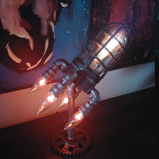 Steampunk Raket Bordslampa med Ljuslåga | Veska