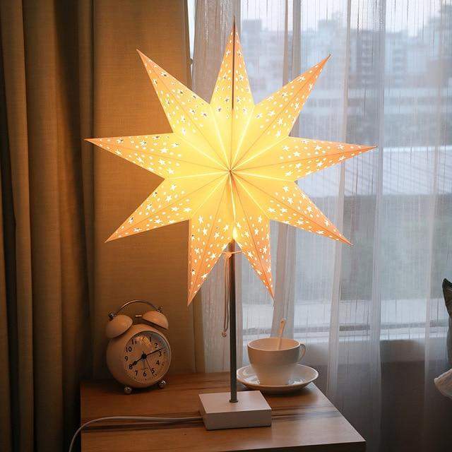 StellarGlow | Strålande LED Stjärn Lampa – Träbas Ambientljus för Sovrum & Vardagsrum Dekor | Veska 9 punkter