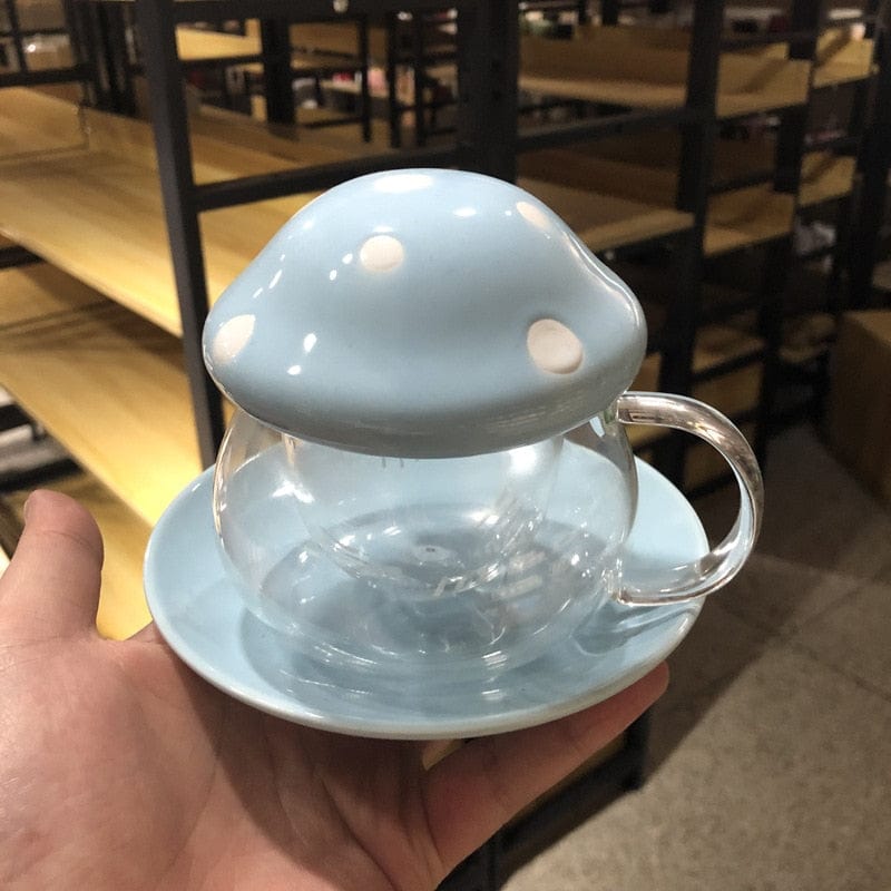 Svamp Glas Mugg med Lock & Fatset | Veska Blå