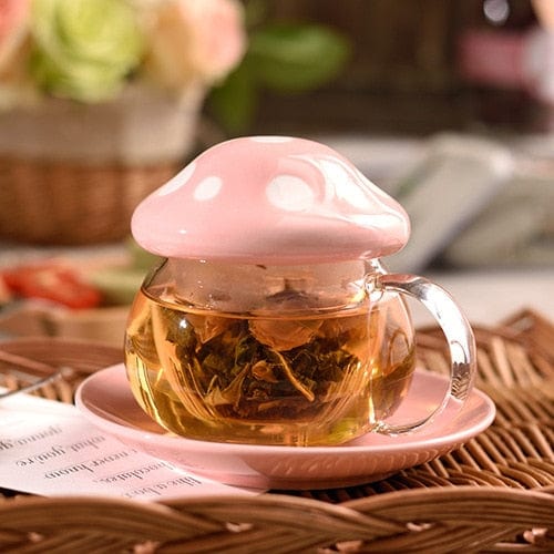 Svamp Glas Mugg med Lock & Fatset | Veska Rosa