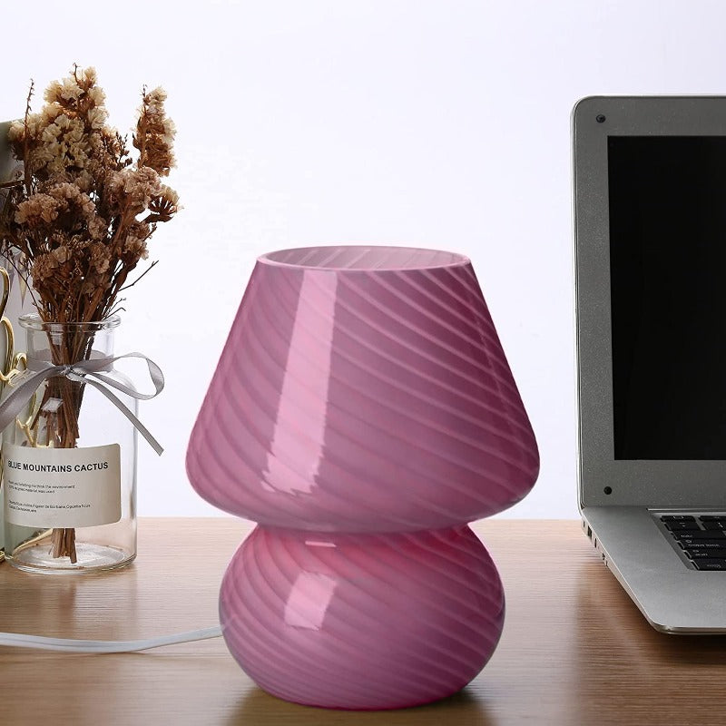 Svamp lampa, Glas svamp sänglampor Genomskinlig Murano Vintage stil Randig liten sängbord lampa Virvlande ljus för heminredning, matsal, vardagsrum, sovrum, present | Veska Ränder Lila