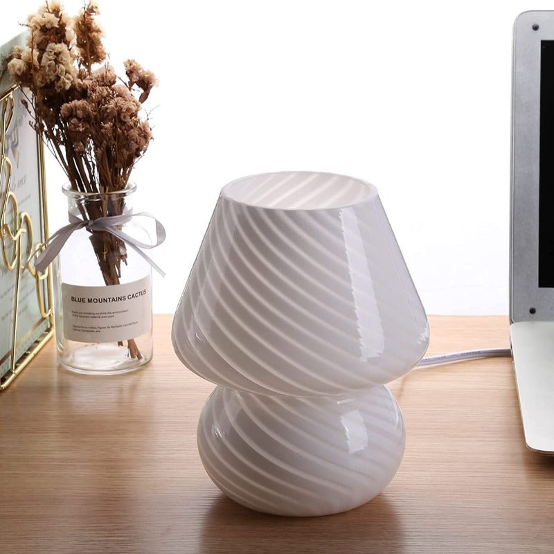 Svamp lampa, Glas svamp sänglampor Genomskinlig Murano Vintage stil Randig liten sängbord lampa Virvlande ljus för heminredning, matsal, vardagsrum, sovrum, present | Veska Randig Vit