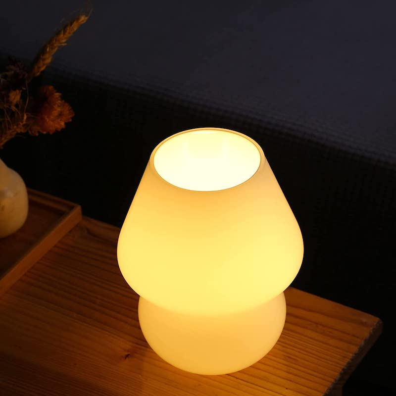 Svamp lampa, Glas svamp sänglampor Genomskinlig Murano Vintage stil Randig liten sängbord lampa Virvlande ljus för heminredning, matsal, vardagsrum, sovrum, present | Veska
