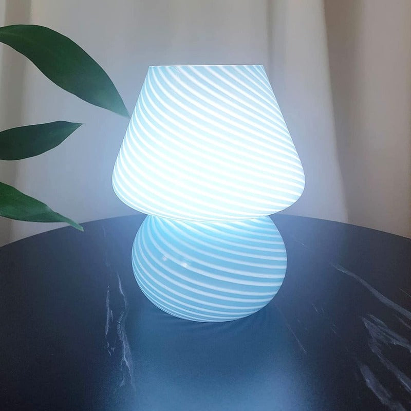 Svamp lampa, Glas svamp sänglampor Genomskinlig Murano Vintage stil Randig liten sängbord lampa Virvlande ljus för heminredning, matsal, vardagsrum, sovrum, present | Veska