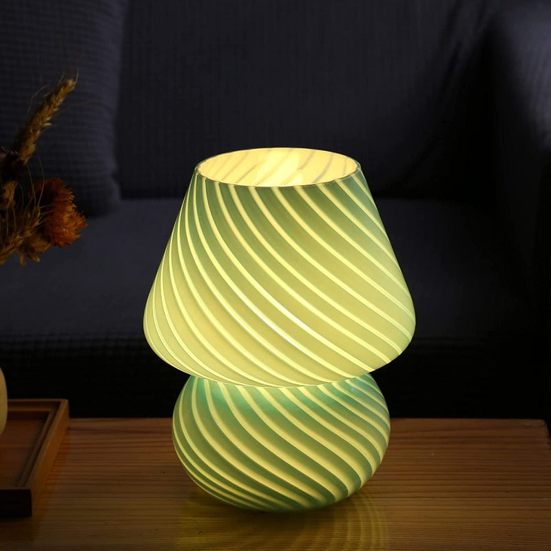 Svamp lampa, Glas svamp sänglampor Genomskinlig Murano Vintage stil Randig liten sängbord lampa Virvlande ljus för heminredning, matsal, vardagsrum, sovrum, present | Veska