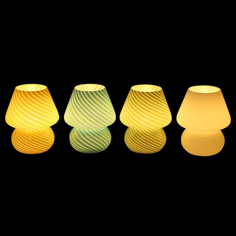 Svamp lampa, Glas svamp sänglampor Genomskinlig Murano Vintage stil Randig liten sängbord lampa Virvlande ljus för heminredning, matsal, vardagsrum, sovrum, present | Veska